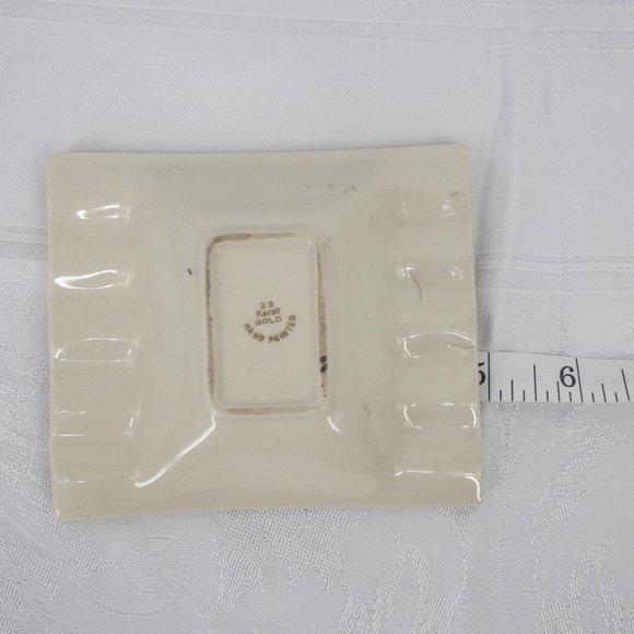 22 KT Gold White Ashtray Hand Painted 5" X 4" 10 Cigarette Slots Vintage MCM - Picture 11 of 12